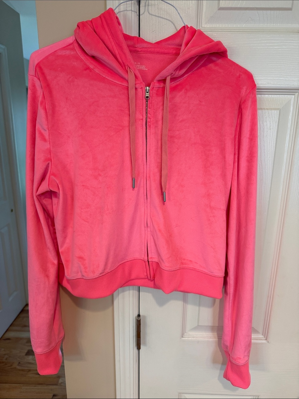 aerie Hot Pink Velour Zip Up Hoodie - Size Large / XL